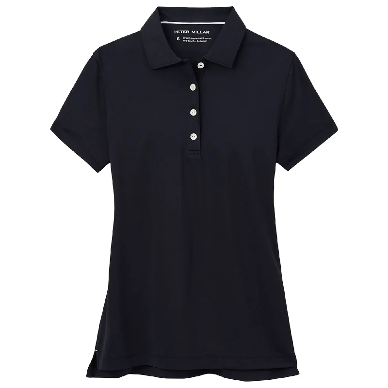 Womens Short Sleeve Button Polo Black - 2025 Sharp Women's Italian