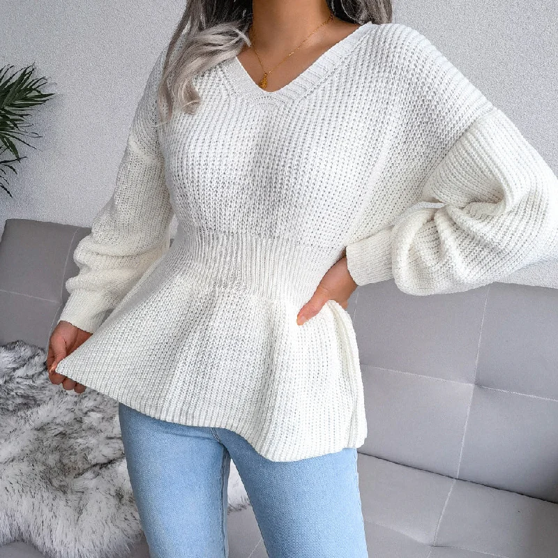 Fashion Lantern Sleeve Hem Ruffle Knitted Sweater Wholesale Bold Women's Animal Print