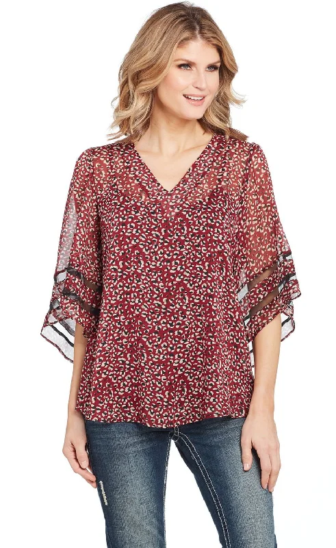 Cowgirl Up Womens Red Polyester Arrow Bell Sleeves Blouse S/S Athletic Women's 