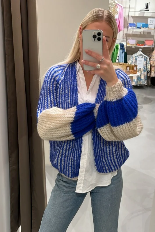 Noella - Liana Knit Cardigan - Cream Cobalt Blue Youthful Women's Anime - inspired