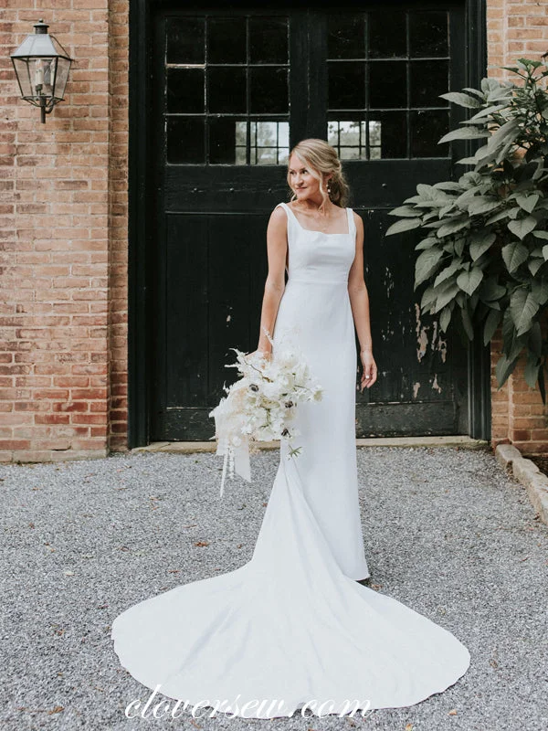 Elegant Square Neck Sleeveless Sheath Sith Train Wedding Dresses, CW0360 purpose