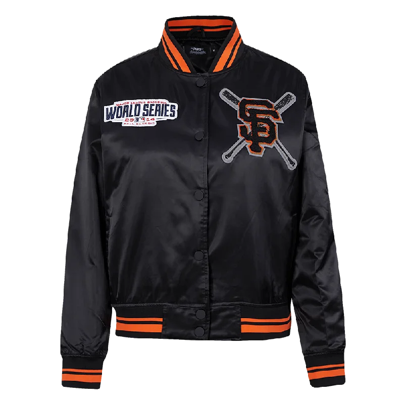 MLB SAN FRANCISCO GIANTS MASHUP WOMEN'S RIB SATIN JACKET (BLACK/ORANGE) Refined Women's Velvet
