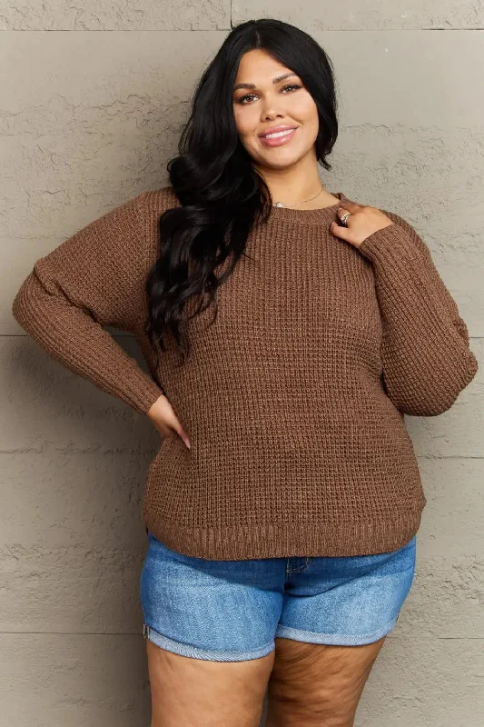 Zenana | Breezy Days Plus Size High Low Waffle Knit Sweater Compression