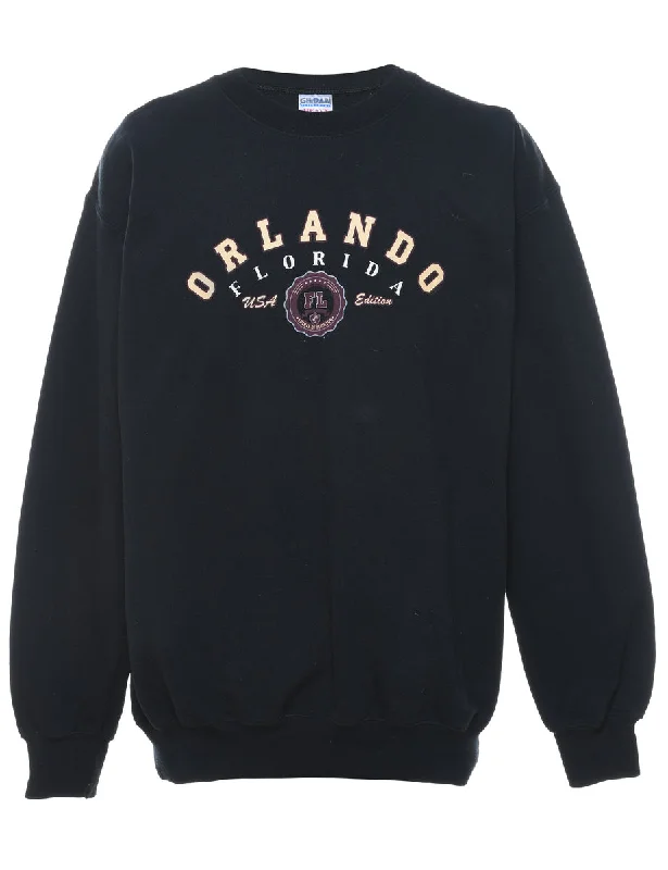 Orlando Florida Black Embroidered Sweatshirt - M Tough Women's Military - inspired