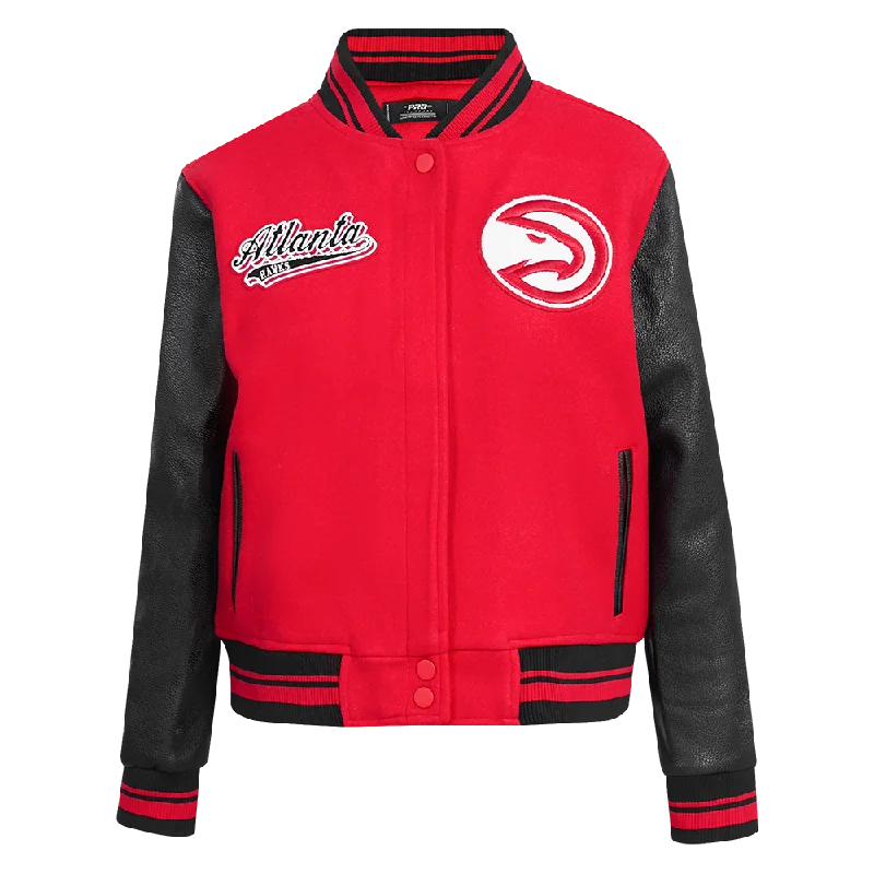NBA ATLANTA HAWKS SCRIPT TAIL WOMEN'S WOOL VARSITY JACKET (RED/BLACK) Earthy Women's Hemp - based