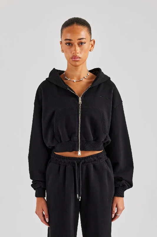 Cernucci Cropped Zip Through Hoodie - Black Cashmere