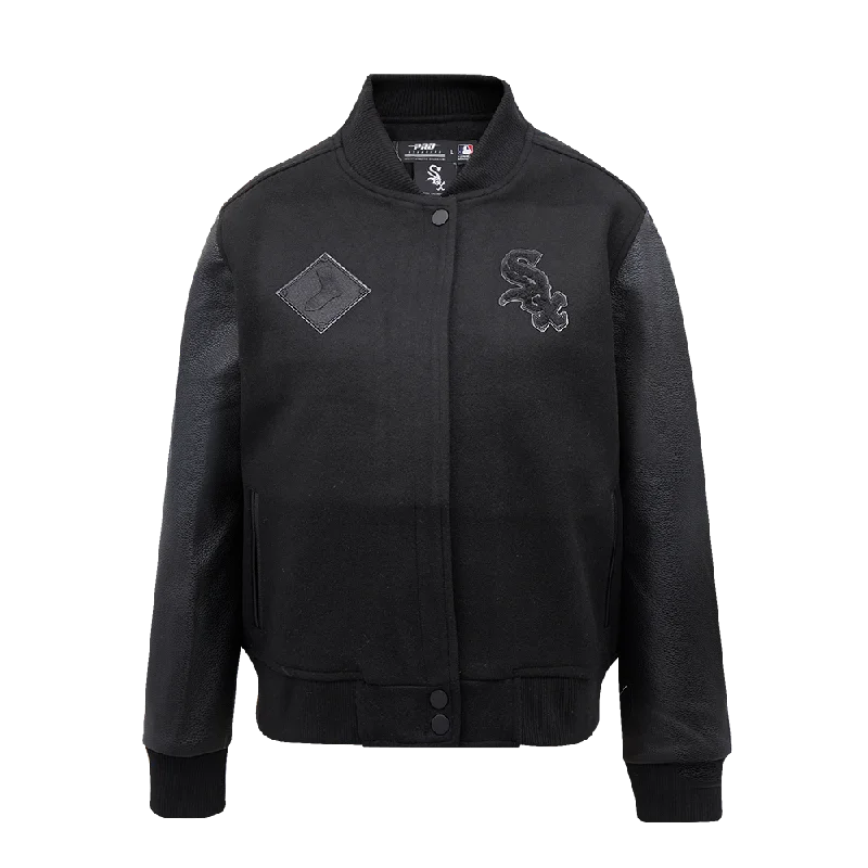 MLB CHICAGO WHITE SOX TRIPLE BLACK WOOL WOMEN'S VARSITY JACKET (TRIPLE BLACK) Geometric