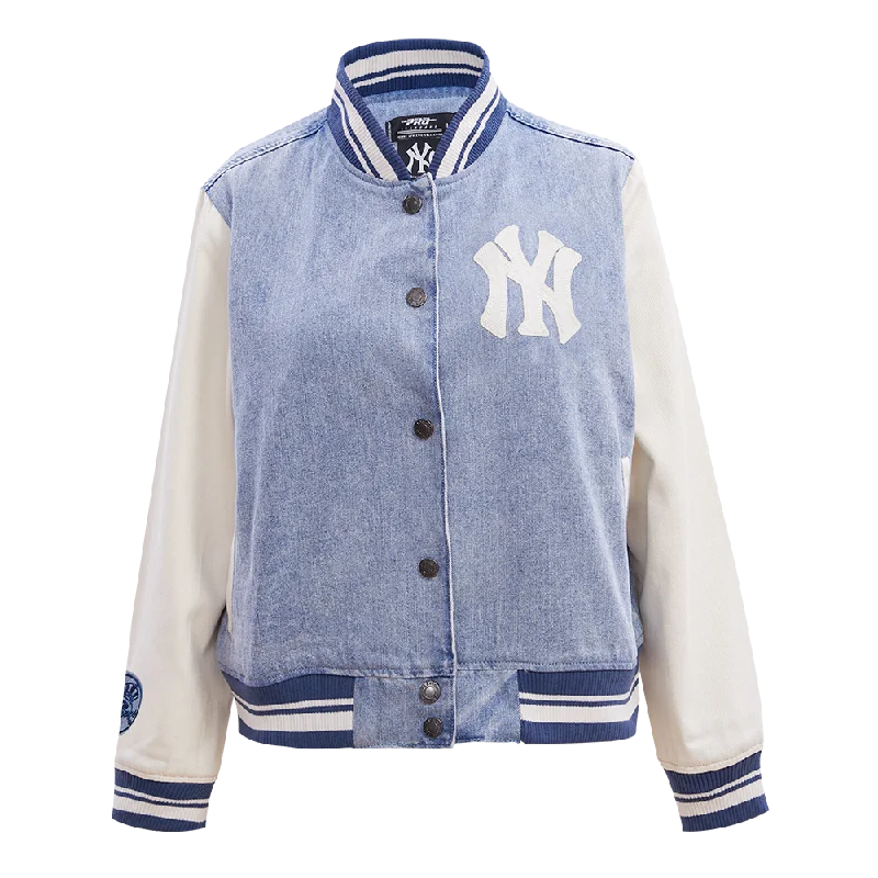 MLB NEW YORK YANKEES VARSITY BLUES WOMEN'S DENIM VARSITY JACKET (DENIM/LINEN) Confident Women's Power