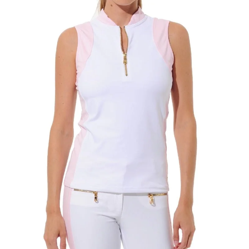 MDC S/L Zip Mock Neck Top - White/Macaron European