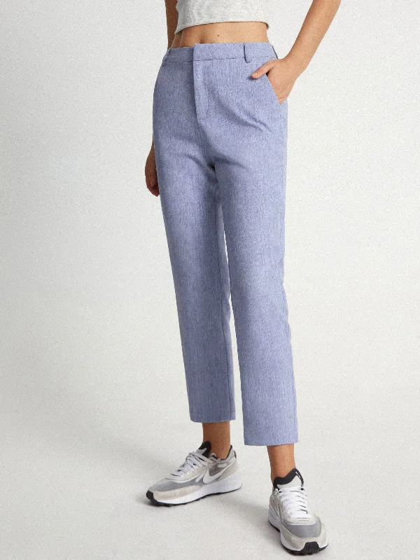 BerryBetty - Mid Rise Heathered Pastel Cropped Pants Refined Women's Classic 