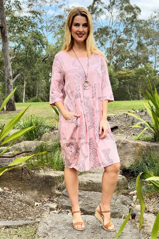 Pink Forest Midi Tunic Dress Trendy Women's Oversized