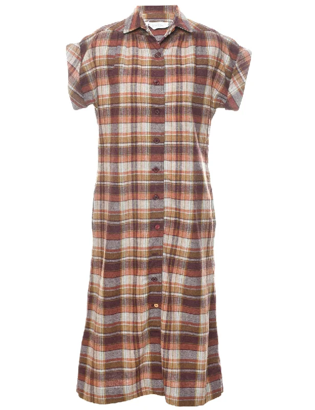 Checked Shirt Dress - L Monochromatic Office Style