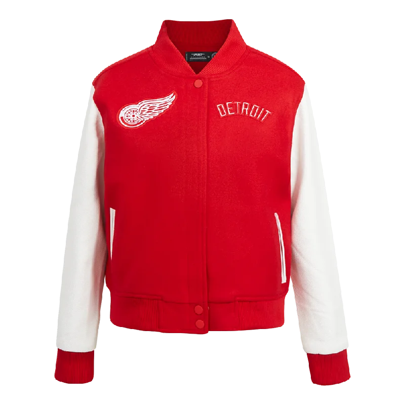 NHL DETROIT RED WINGS CLASSIC WOMEN'S WOOL VARSITY JACKET (RED/WHITE) Trendy Women's Oversized