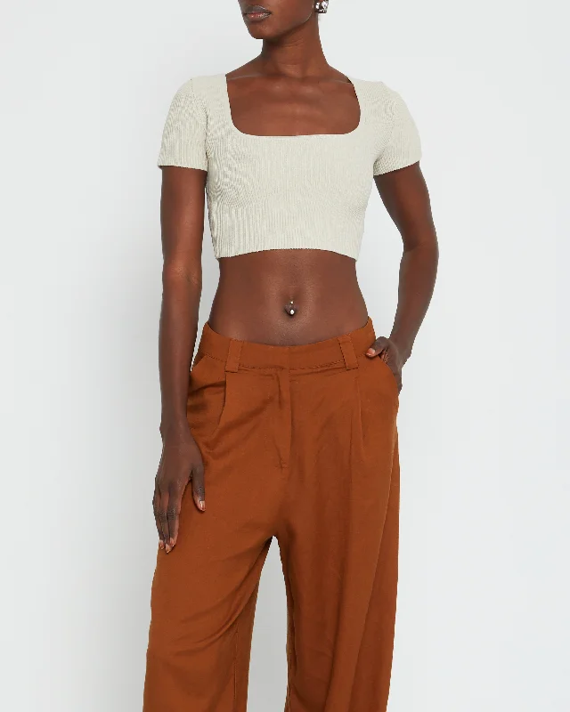 Sculpting Knit Squareneck Top Feminine Women's Style 