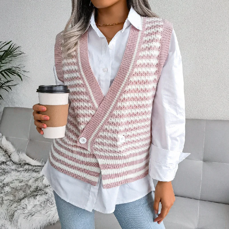 Fashion Striped Knitted Vest Sweater Wholesale Women Dapper Women's 1920S