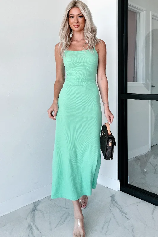 Hopelessly In Love Square Neck Midi Dress (Sweet Mint) Traditional Women's Wool