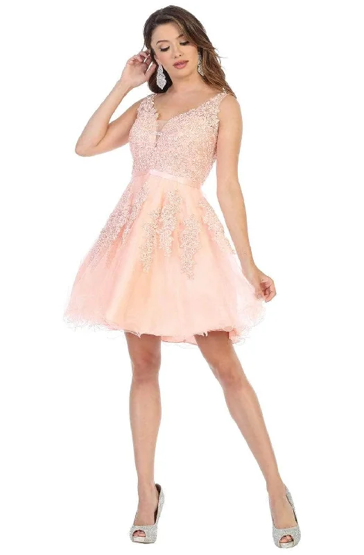 May Queen - Embroidered V-Neck Cocktail Dress MQ1692 Cool Women's Skate