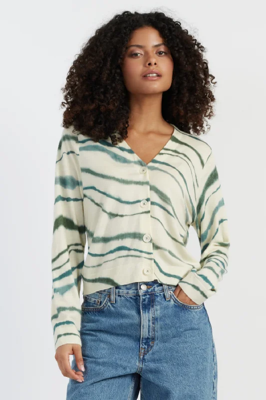 Green Wool-Cashmere Deborah Brett Stripe Cardigan Vintage Women's 1970S 