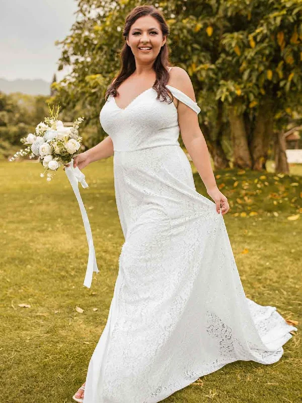 Plus Size Country Wedding Dresses Lace A Line V Neck Practical Women's Multi - 