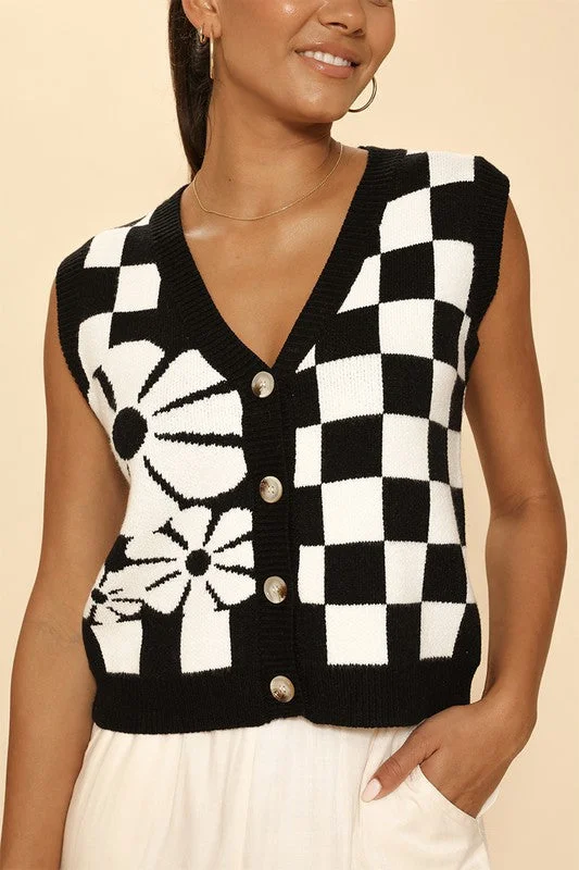 Checkered knit vest European