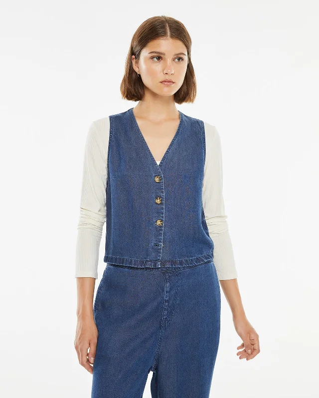 Chaleco efecto denim cierre de botones Minimalist Women's Casual