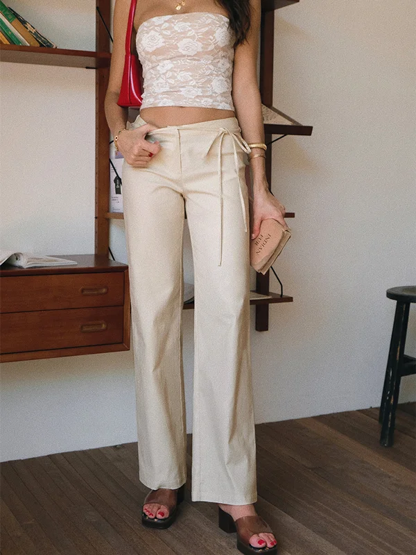 BerryBetty - Leisure Tied Straight Leg Pants British Gentlewoman Style