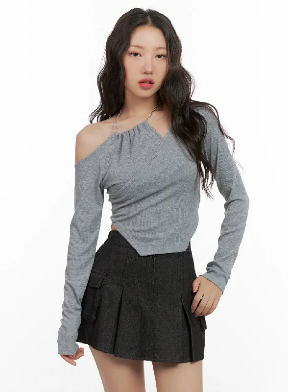 Unbalanced Shoulder Chain Long Sleeve CG423 Classic Women's Tweed