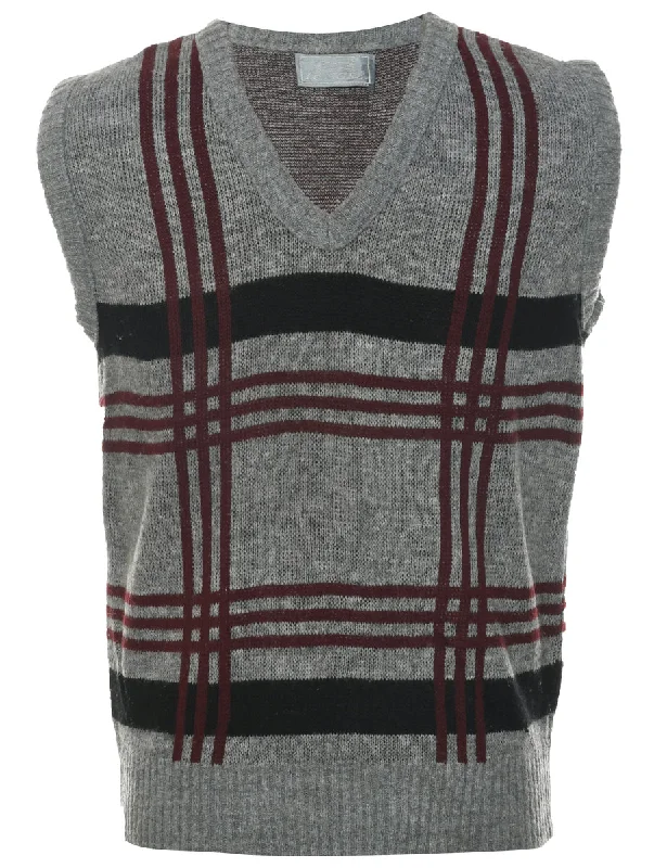 Checked Grey Vest - L Laid - back Women's Vibe