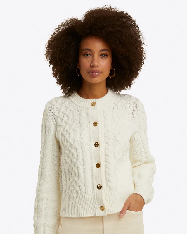 Cable Knit Cardigan in Cotton Preppy Women's College