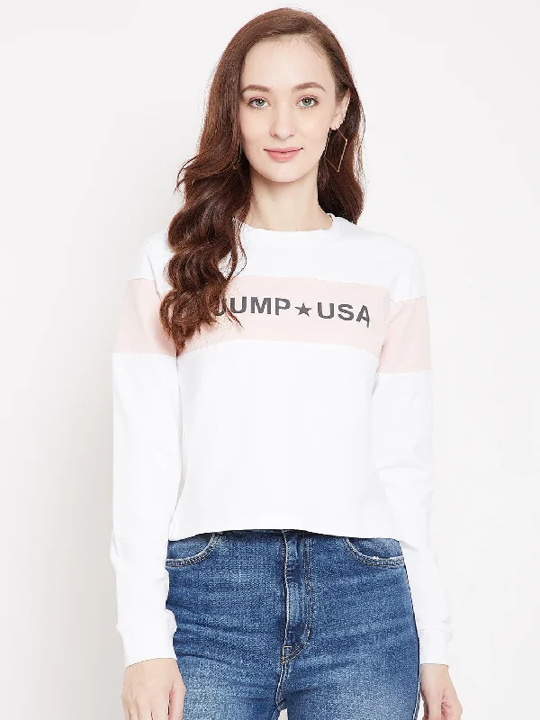 JUMP USA Women White Round Neck Sweatshirt Traditional Women's 