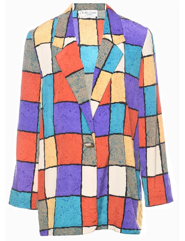 Checked 1980s Multi-Colour Blazer - L Monochromatic Office Style