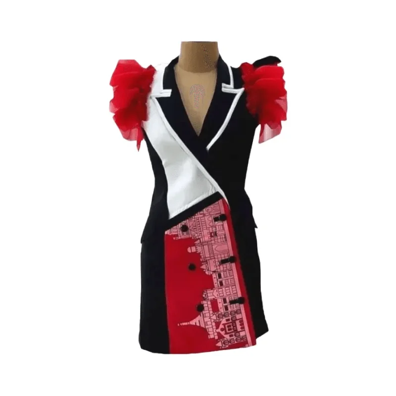 Red Building Color Block Blazer Dress Disco