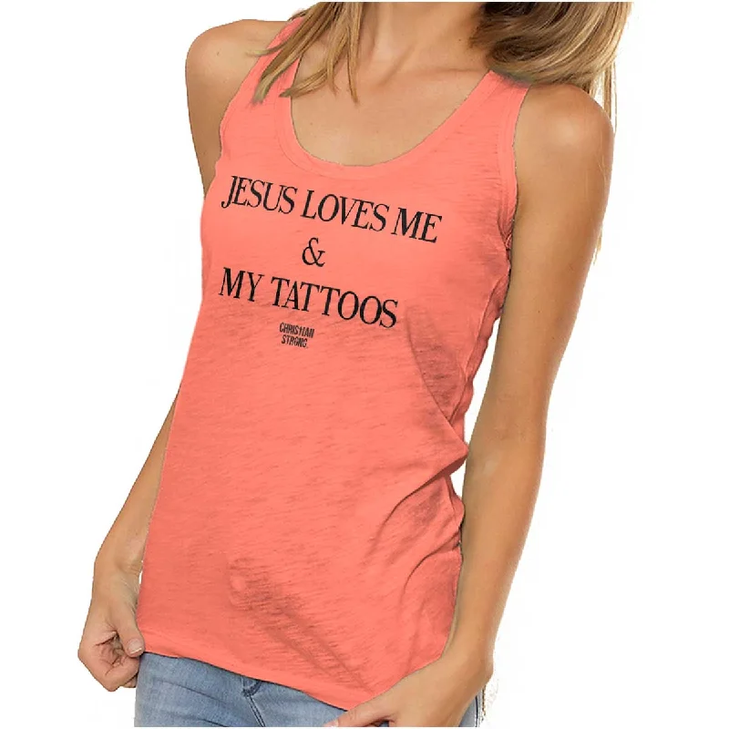 Jesus Loves My Tattoos Racerback Tank Confident Women's High - fashion