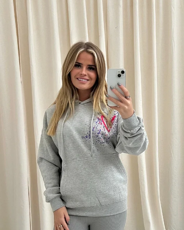 Multicoloured Leopard Print Graffiti Hoodie Grey Hip Women's Retro