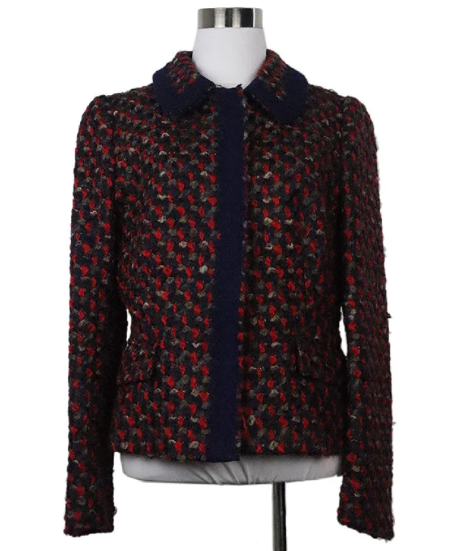 Prada Red & Blue Tweed Jacket sz 6 Bold Women's Statement