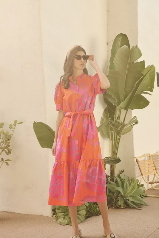 Nalani Floral Button Up Midi Dress Earthy Women's Hemp - based