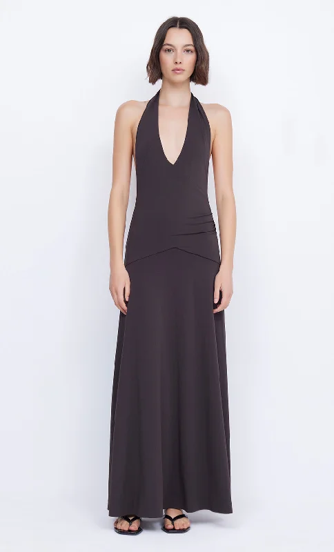 BLANCHE HALTER MAXI DRESS - ESPRESSO Vintage Women's 1970S 