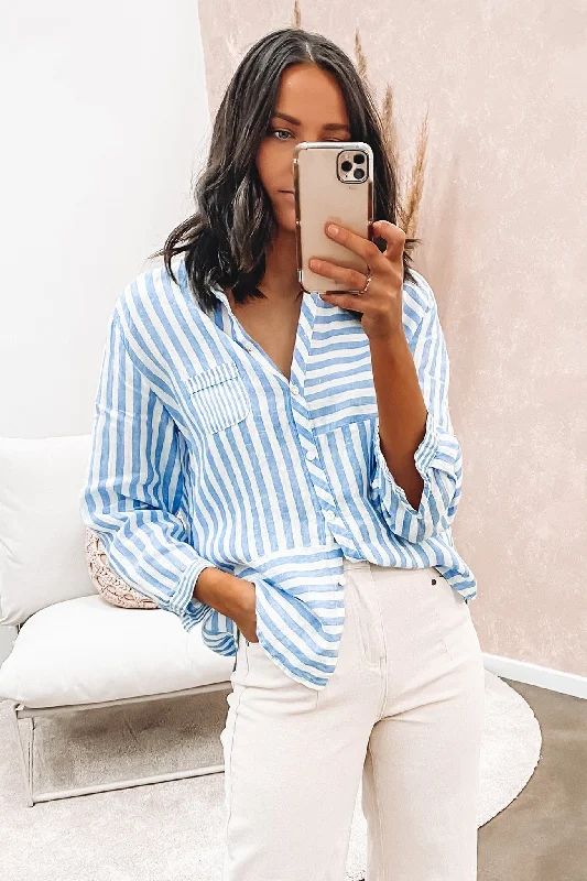 Connor Linen Shirt Blue Elegant Women's 