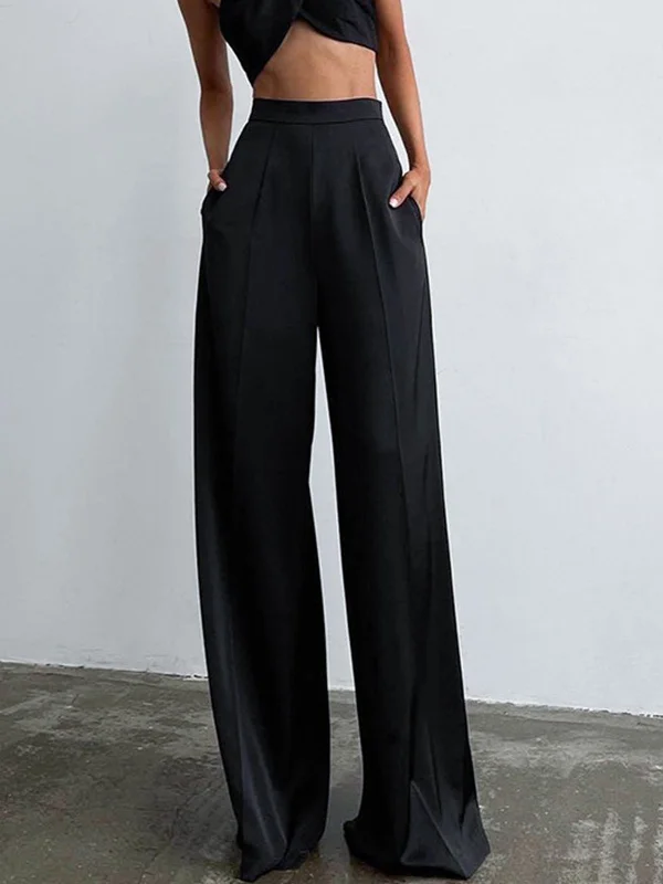 BerryBetty - Oversized Satin Wide Leg Dress Pants Youthful Women's Pop