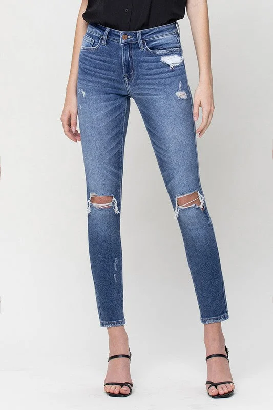Distressed Mid Rise Ankle Skinny British Gentlewoman Style