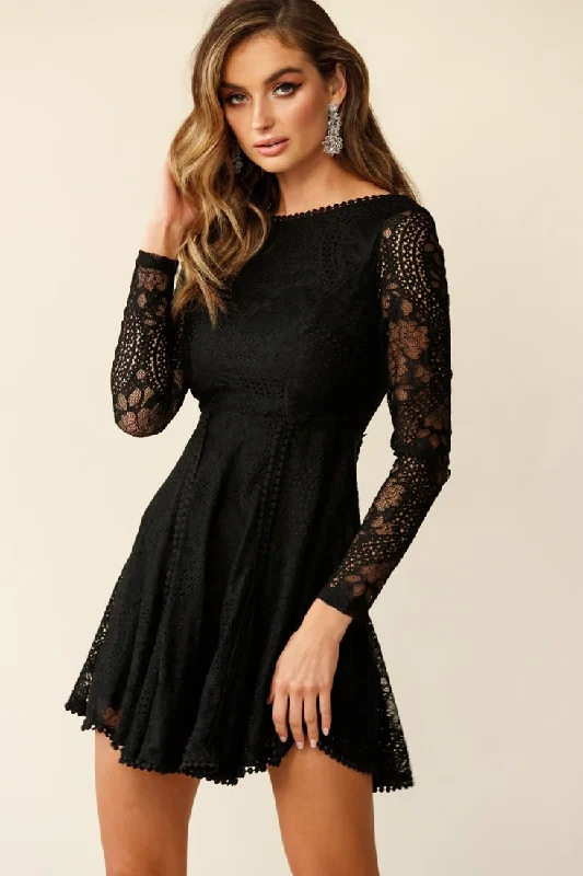 Palm Springs Lace Overlay Low Back Dress Black Contemporary 