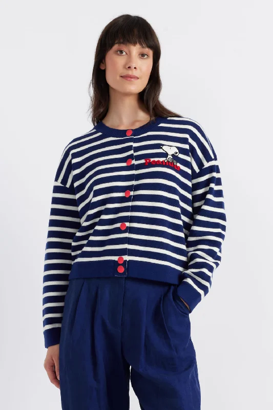 Blue Merino Snoopy Milano Cardigan Artistic Women's Hand - painted