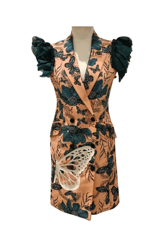 Peach Teal Butterfly Blazer Dress Vacation
