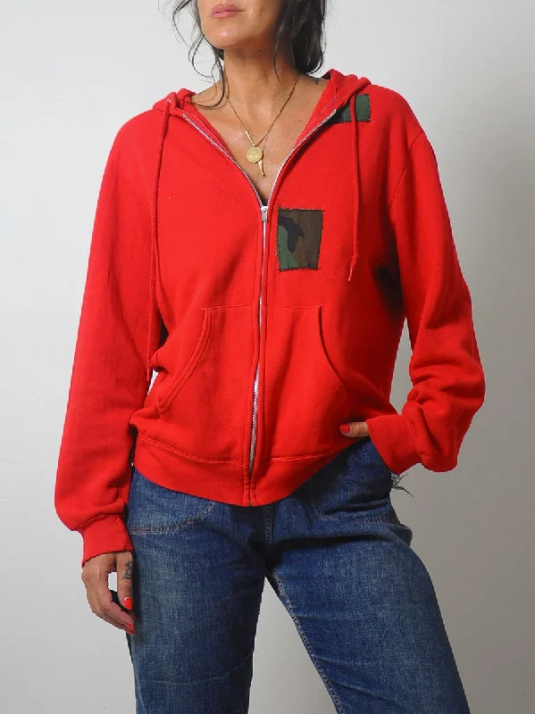 1980's Red Patched Sweatshirt Modern Women's 