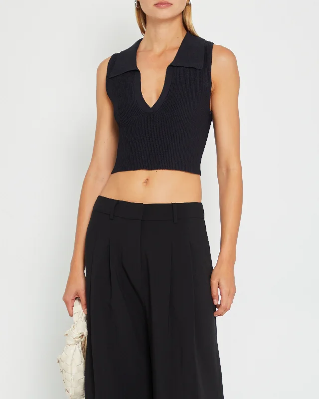 Sculpting Knit Cropped Polo Top Refined Women's 