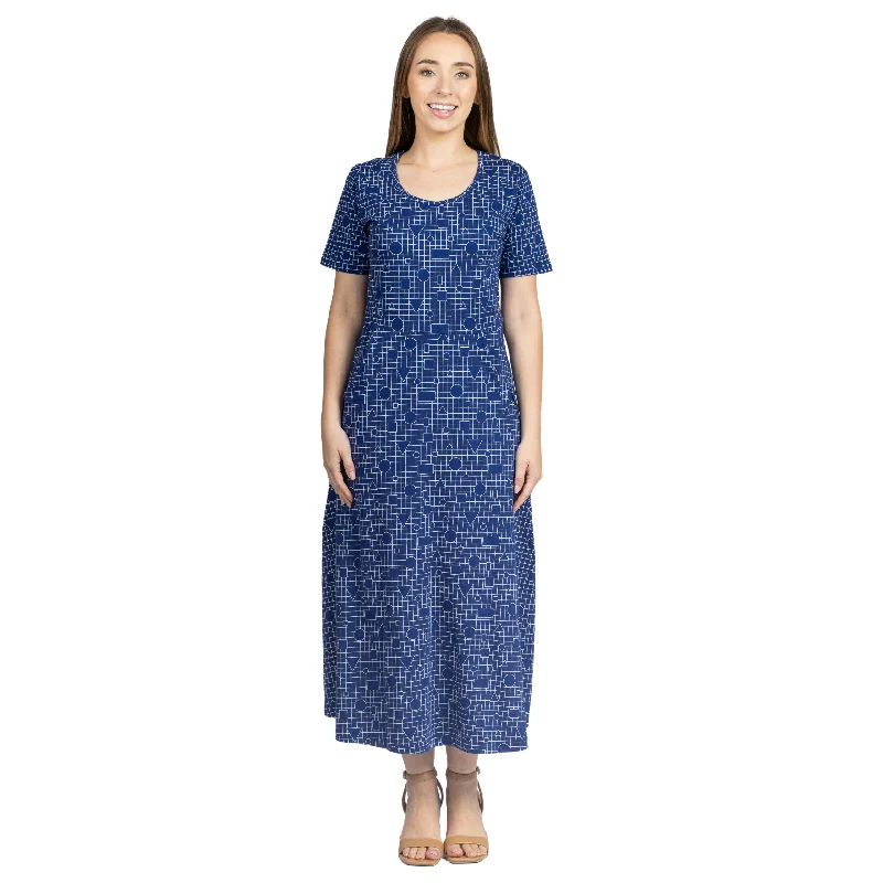 Geometric Shapes Midi Dress (With Waist Seam) Preppy Women's College