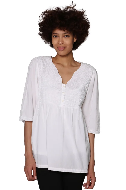 La Cera Embroidered Bodice Blouse Minimalist Women's Casual