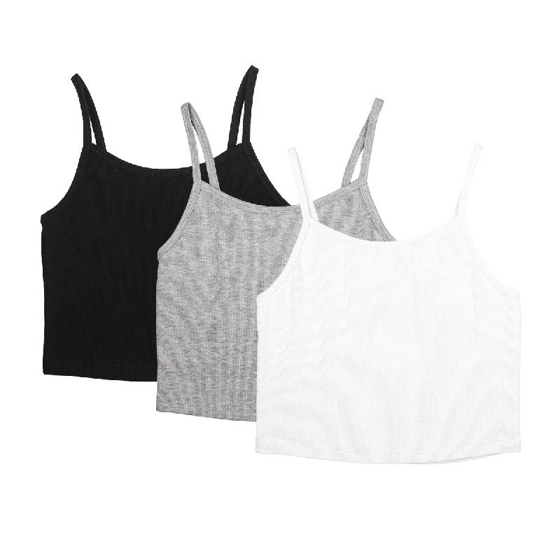 icyzone Spaghetti Strap Tank Crop Top - Sleeveless Open Back Cotton Ribbed Knit Cami Shirts Women Confident Women's Power