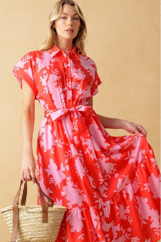 Molly Tropical Print Midi Dress Sleek Women's Metallic