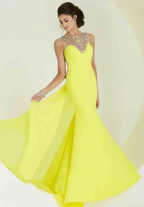 Tiffany Homecoming 16154 Fit and Flare Dress with Bead Accented Collar - 1 pc Bright Yellow/Multi In Size 12 Available Vacation